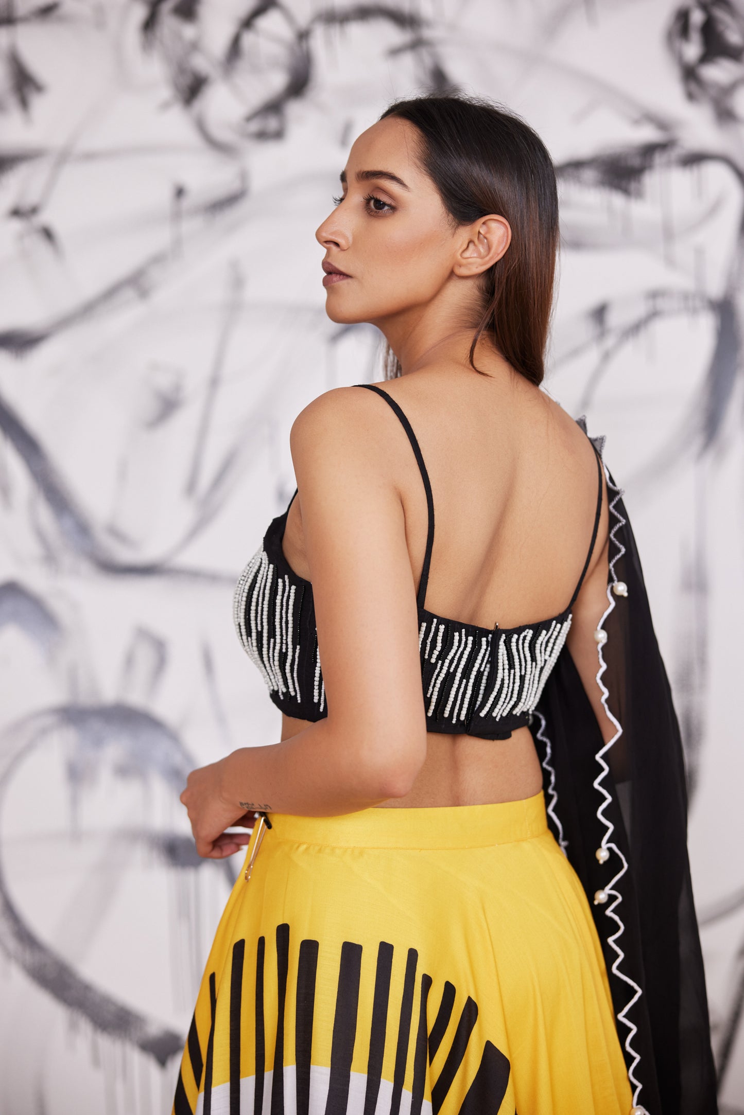 Barcode Striped Statement Bridesmaid Lehenga