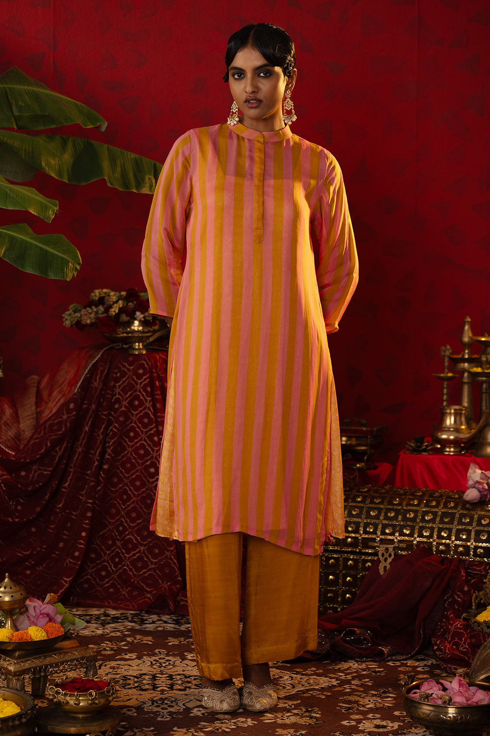 Pink Striped Kurta Set