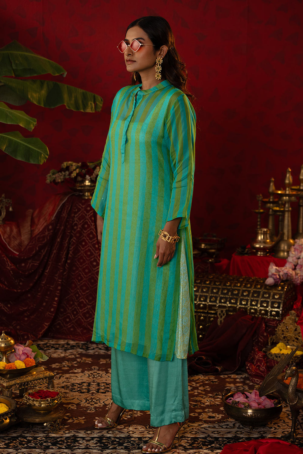 Blue Striped Kurta Set