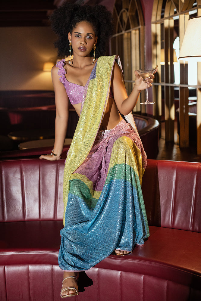 
                  
                    Cotton Candy - Color Blocked Glitter Saree
                  
                