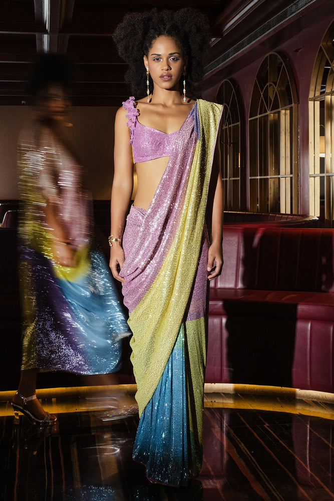 
                  
                    Cotton Candy - Color Blocked Glitter Saree
                  
                