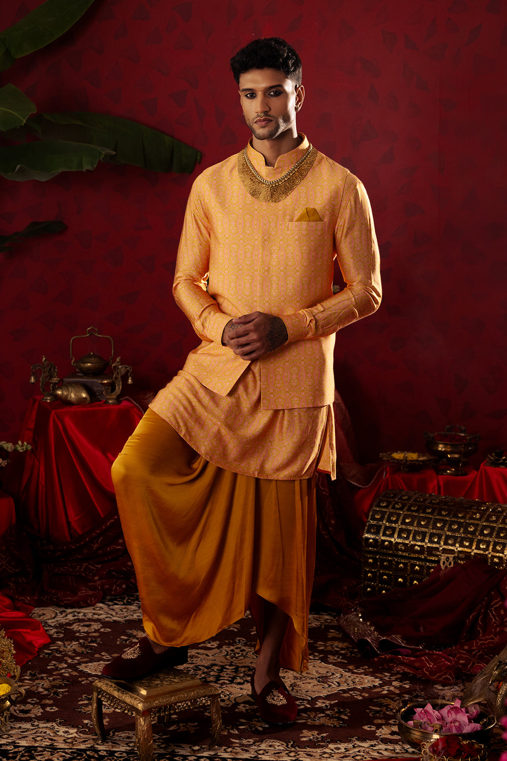 Golden Oasis' Gold Ajrakh Bandi Set