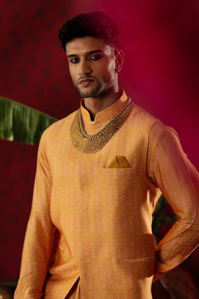 
                  
                    Golden Oasis' Gold Ajrakh Bandi Set
                  
                