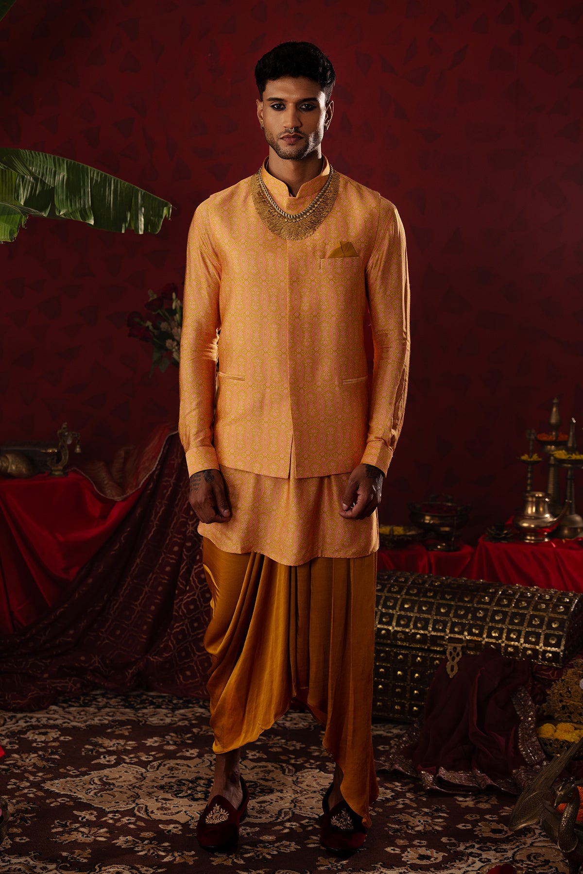 
                  
                    Golden Oasis' Gold Ajrakh Bandi Set
                  
                