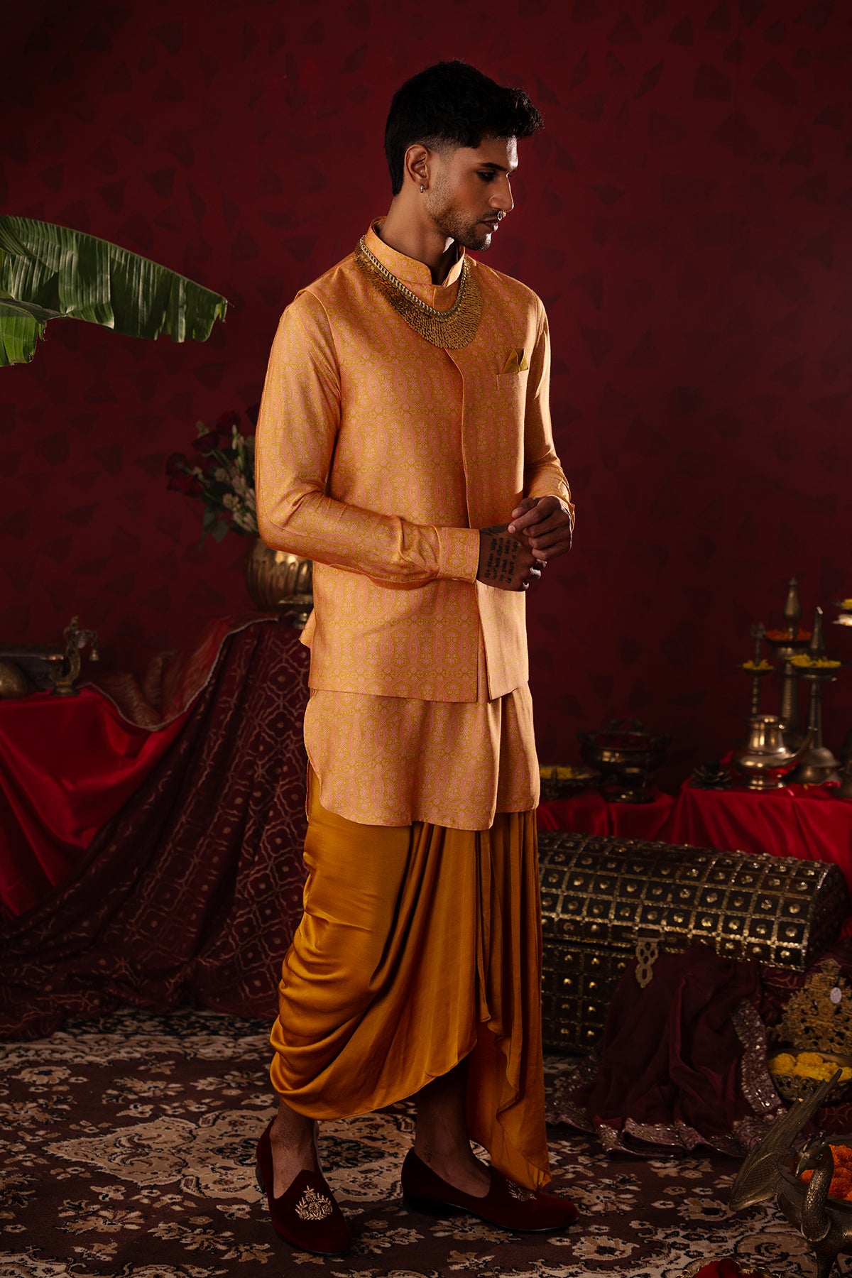 
                  
                    Golden Oasis' Gold Ajrakh Bandi Set
                  
                