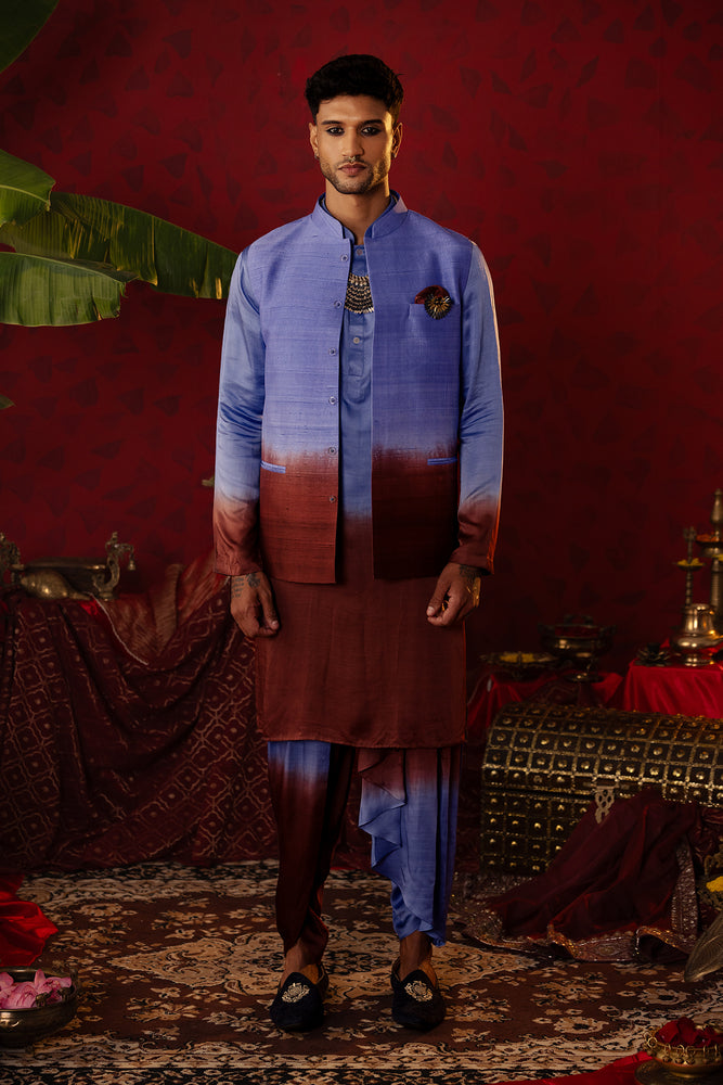 
                  
                    "Ombre Royale" Blue-to-Brown Bandi Kurta Set
                  
                