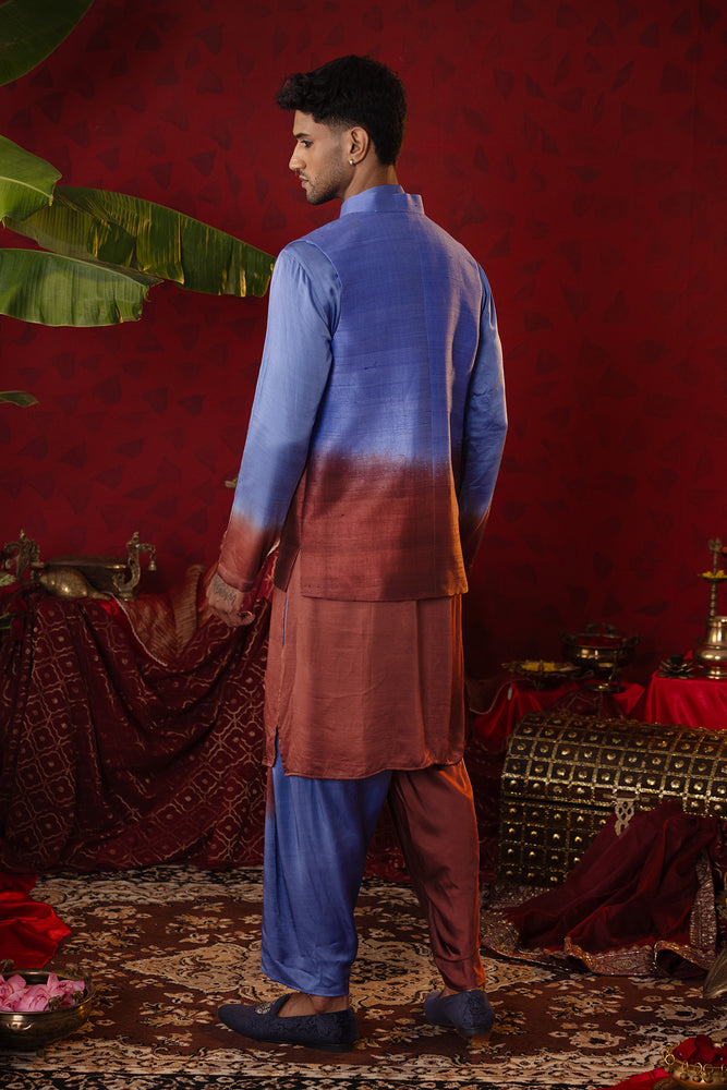 
                  
                    "Ombre Royale" Blue-to-Brown Bandi Kurta Set
                  
                