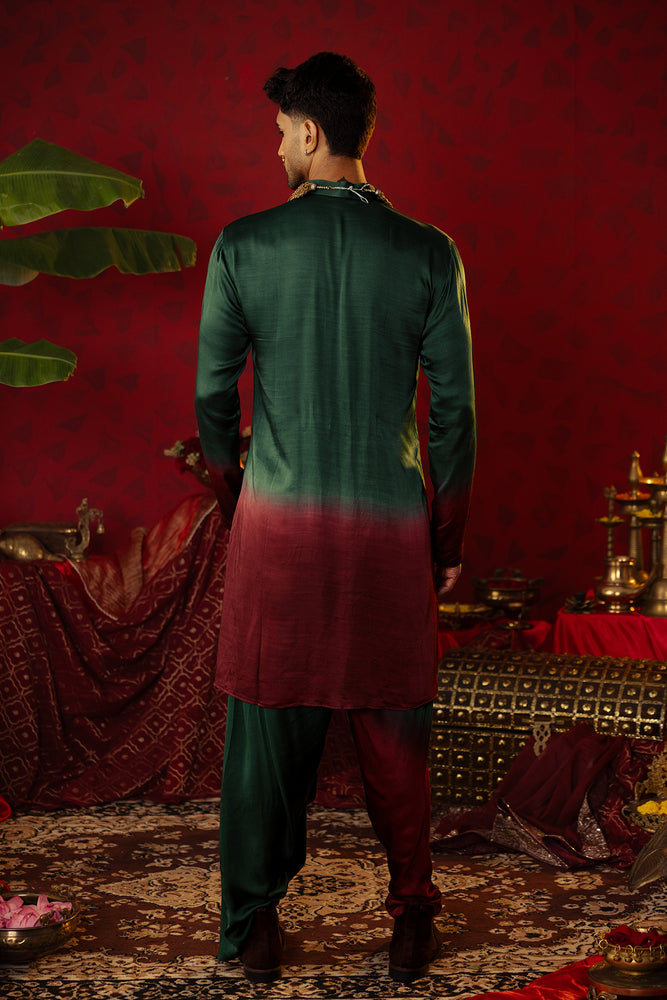 
                  
                    "Earthly Elegance" Dark Green Ombre Kurta Dhoti Set
                  
                