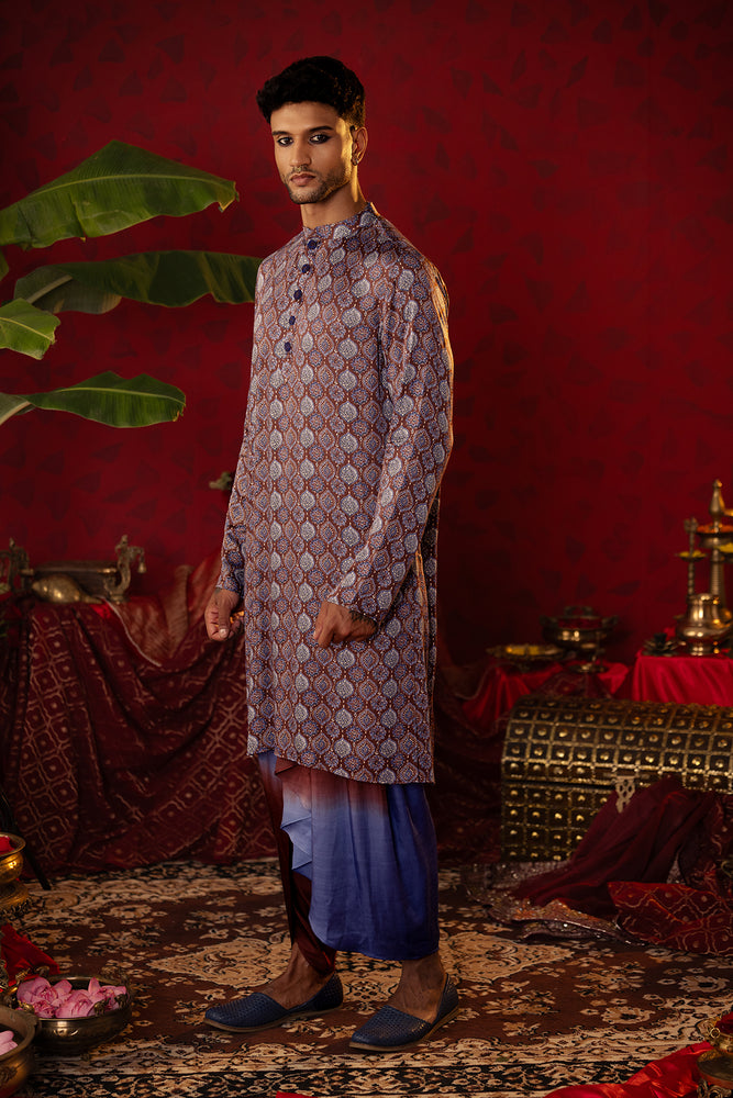 
                  
                    "Burning Blues' Umber Ajrakh Kurta Dhoti Set
                  
                