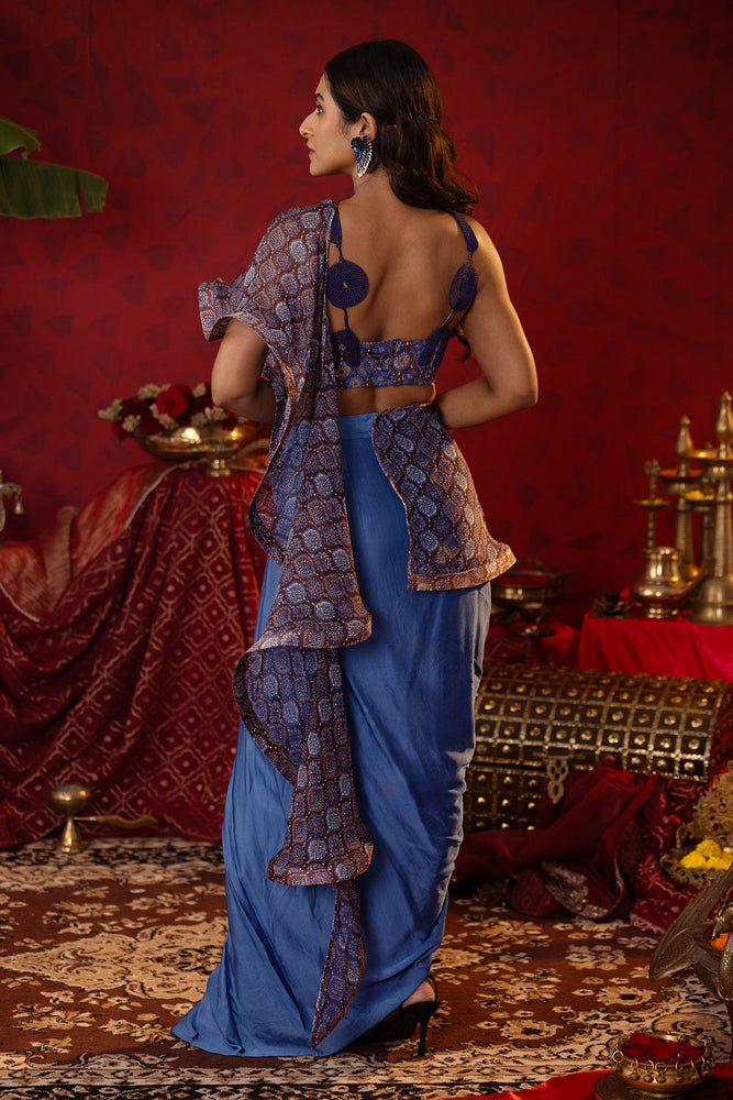 
                  
                    Sapphire Blue Ajrakh Fusion Set
                  
                