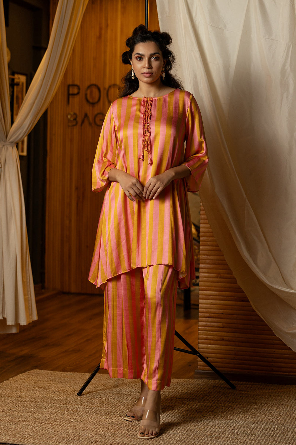 Pink & Gold  Striped Kurta Co-ords Set