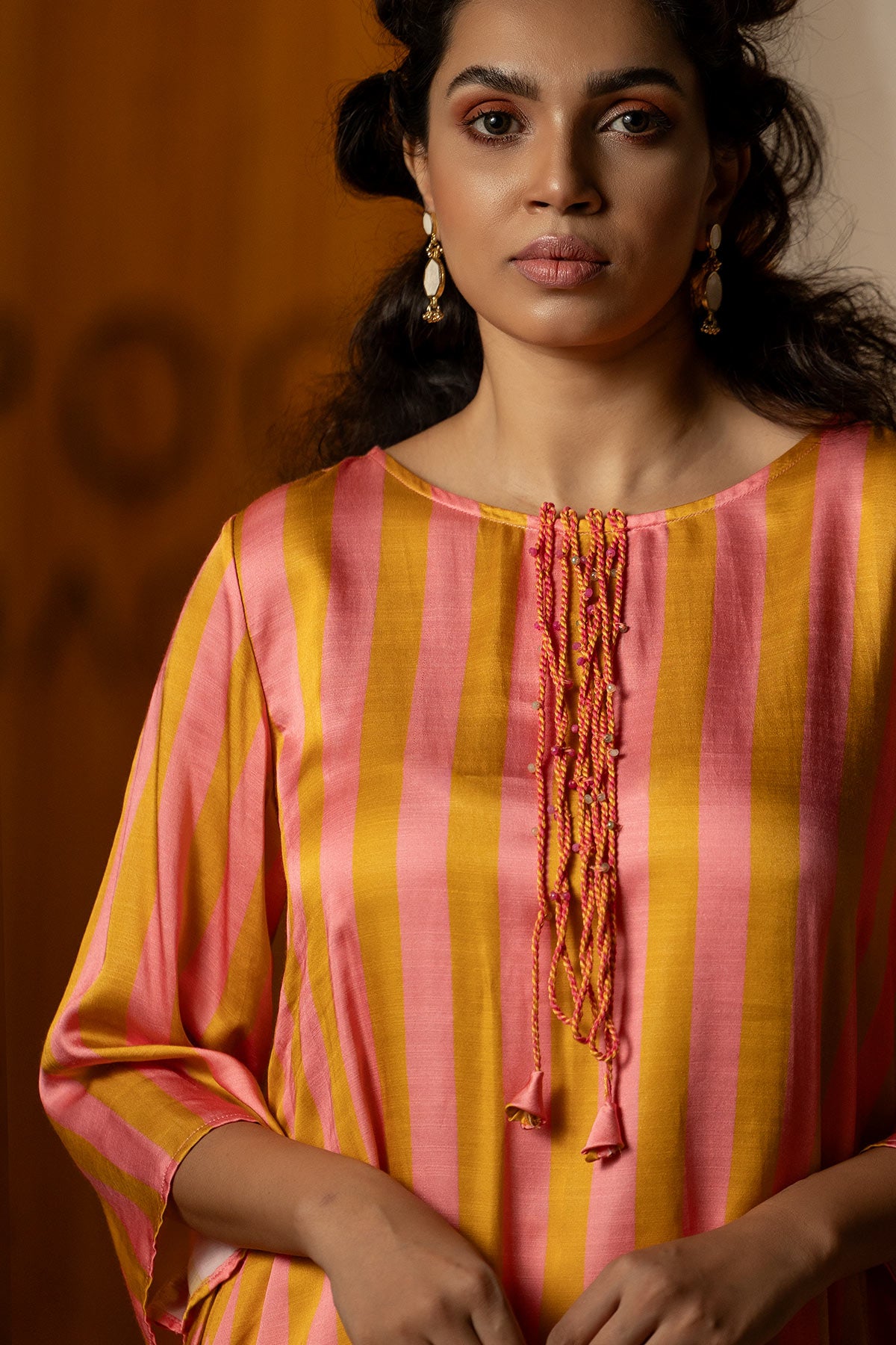 
                  
                    Pink & Gold  Striped Kurta Co-ords Set
                  
                