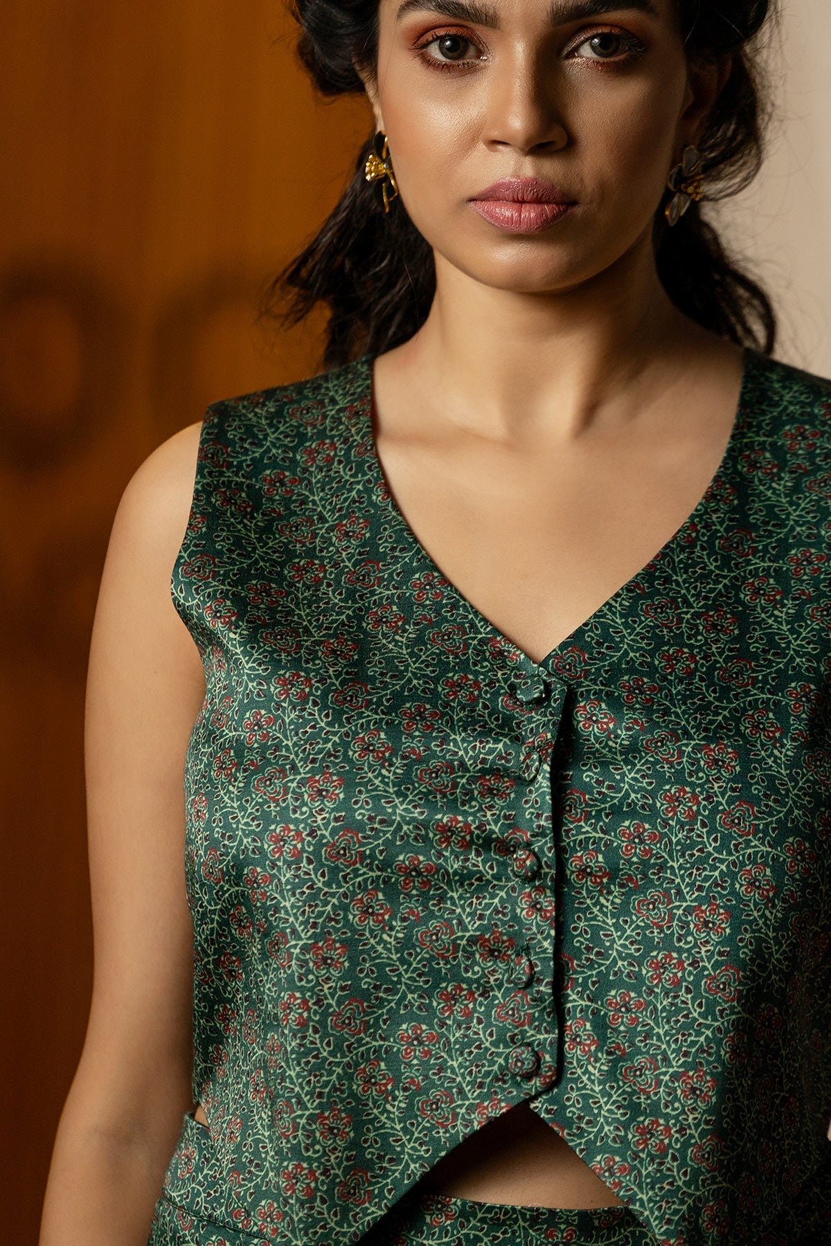 
                  
                    Dark Green Ajrakh Waistcoat Co-ords
                  
                