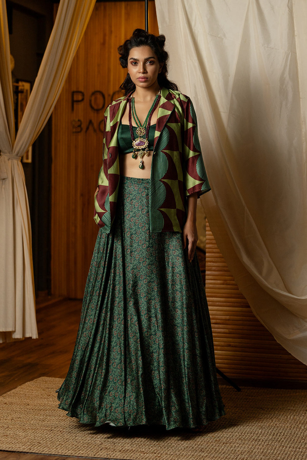 Dark green Blazer Lehenga Set