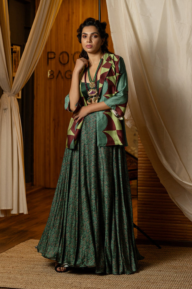 
                  
                    Dark green Blazer Lehenga Set
                  
                