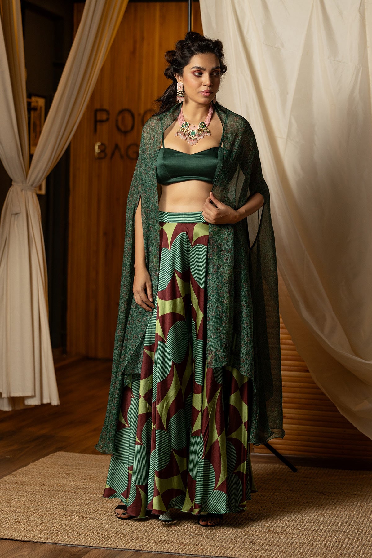 
                  
                    Dark Green Fusion Lehenga Set
                  
                