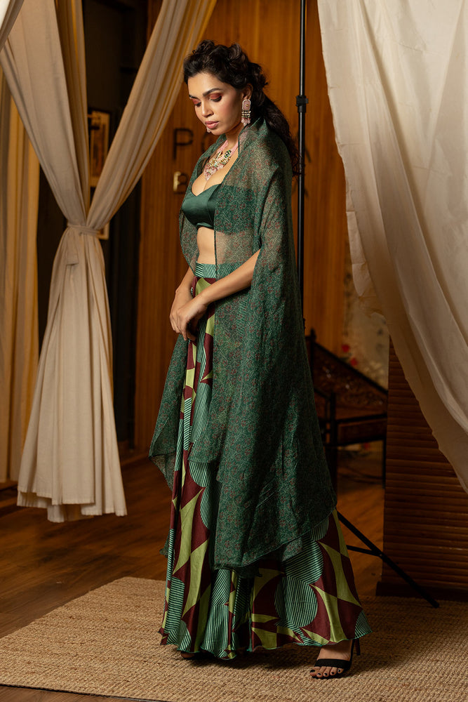 
                  
                    Dark Green Fusion Lehenga Set
                  
                