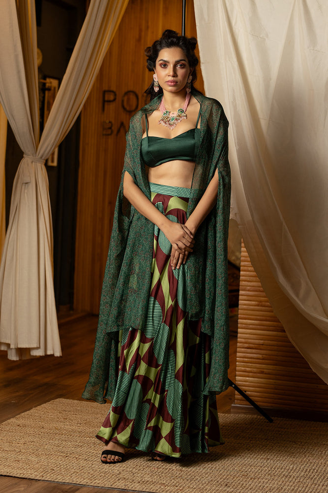 
                  
                    Dark Green Fusion Lehenga Set
                  
                