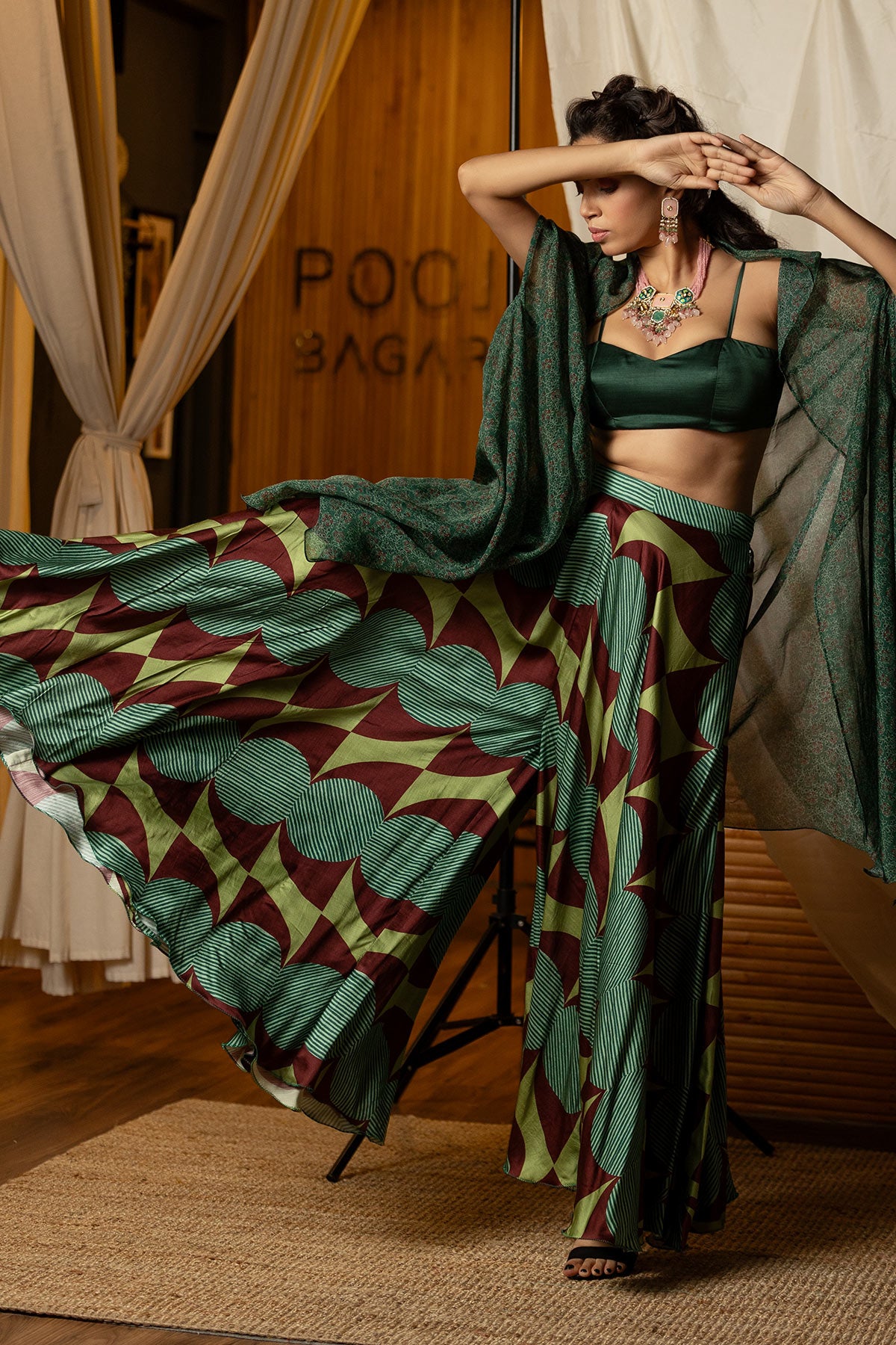 
                  
                    Dark Green Fusion Lehenga Set
                  
                