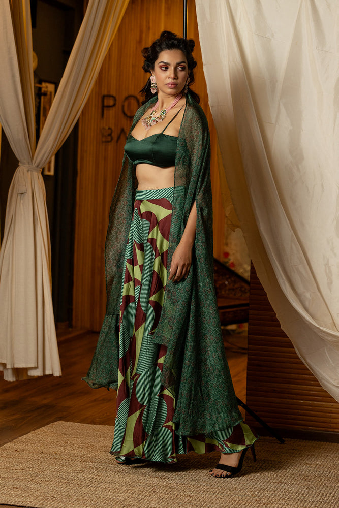 
                  
                    Dark Green Fusion Lehenga Set
                  
                