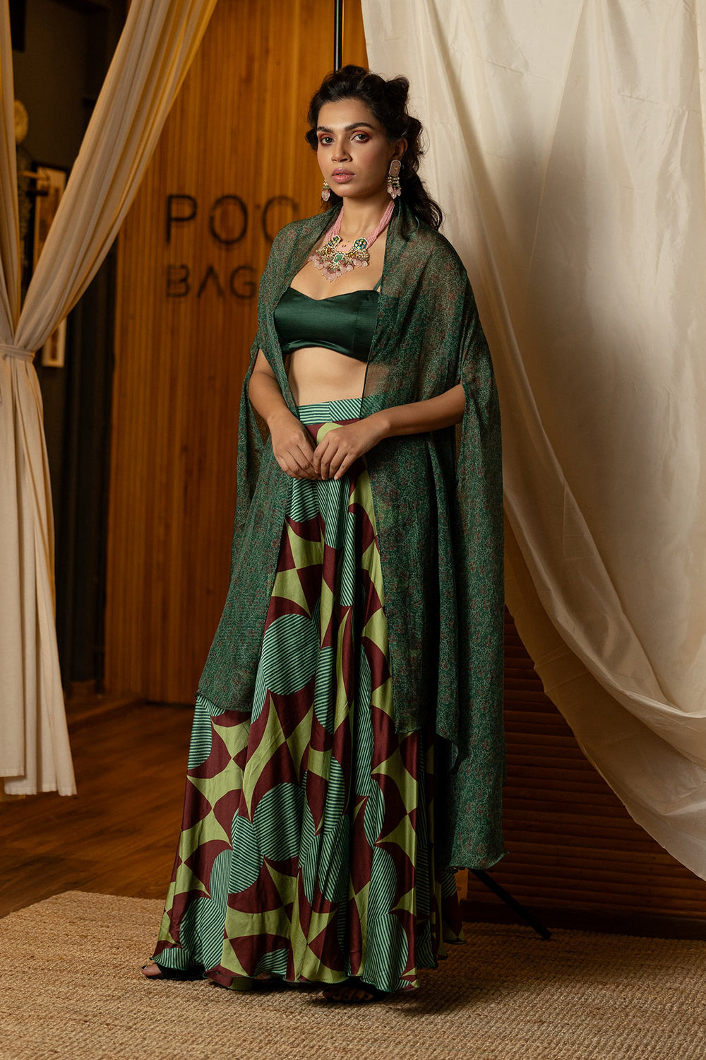 Dark Green Fusion Lehenga Set