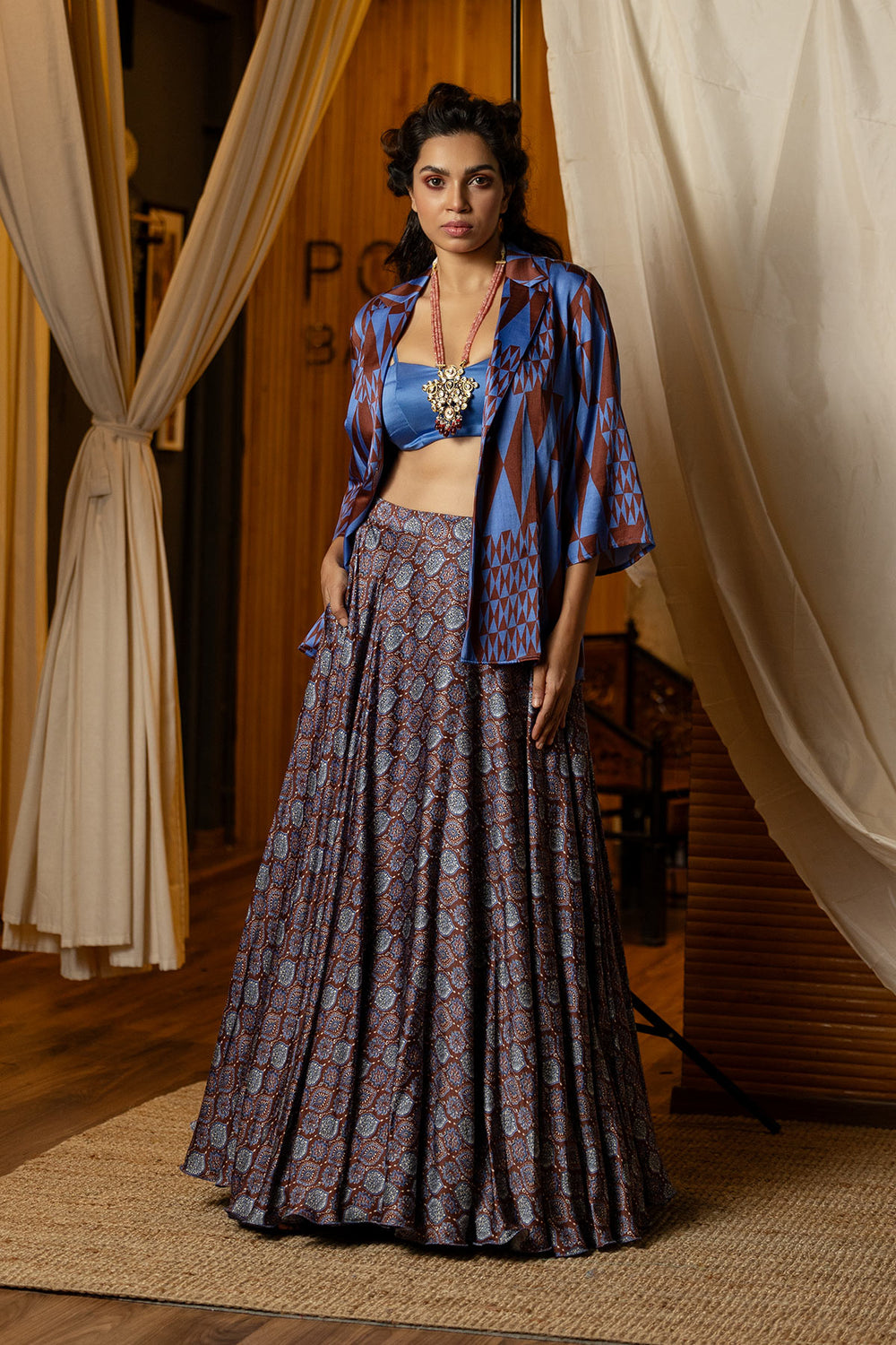 Dark Blue Blazer Lehenga Set