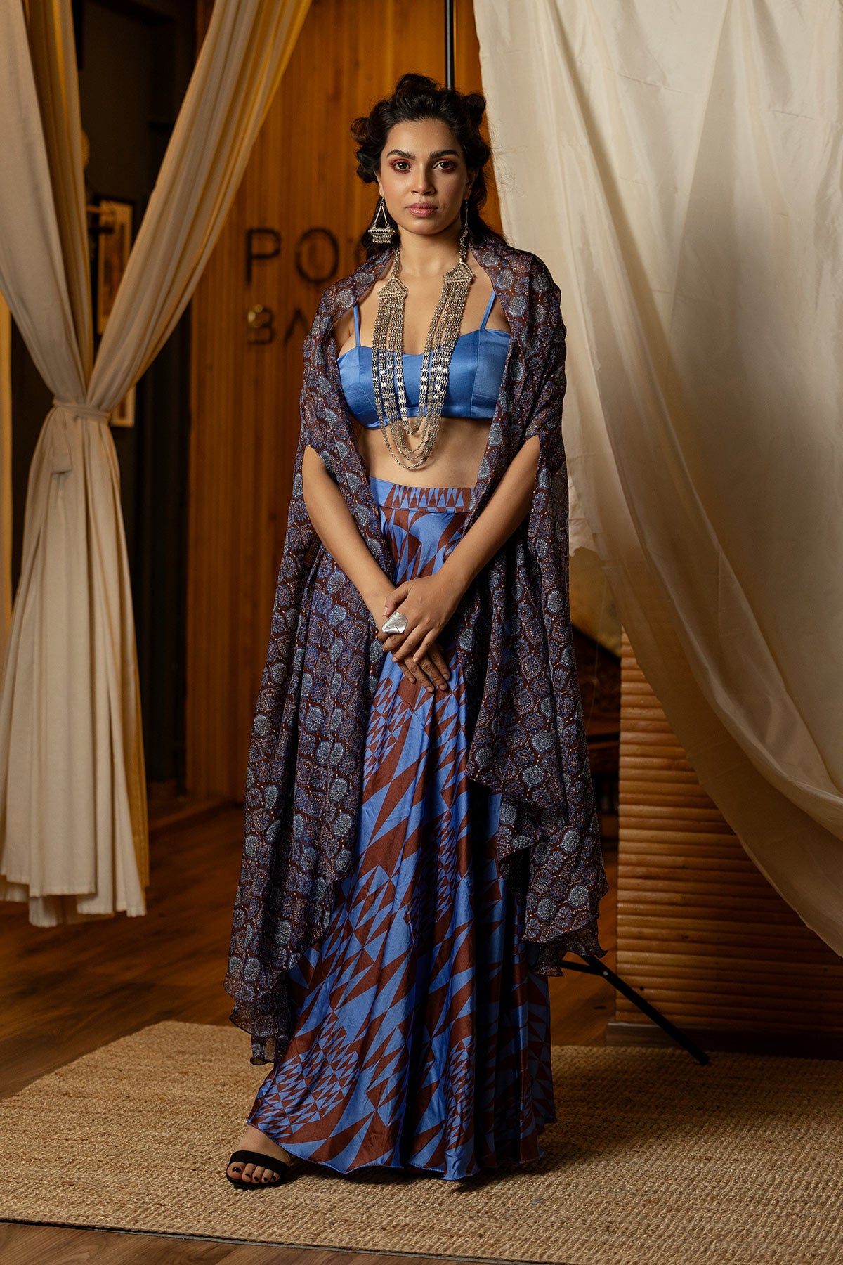 
                  
                    Dark Blue Fusion Lehenga Set
                  
                