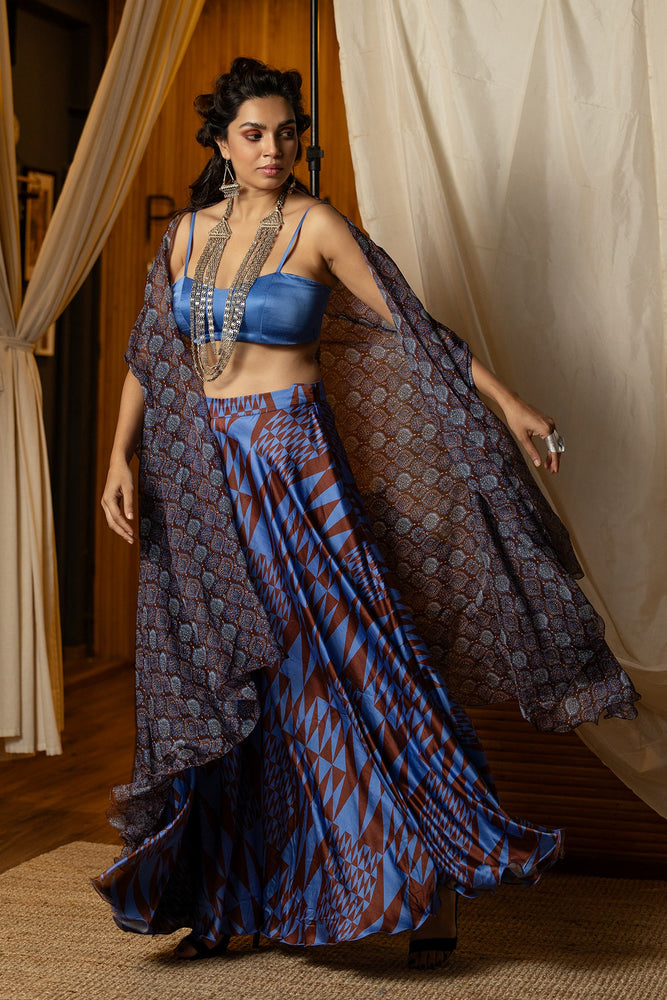 
                  
                    Dark Blue Fusion Lehenga Set
                  
                