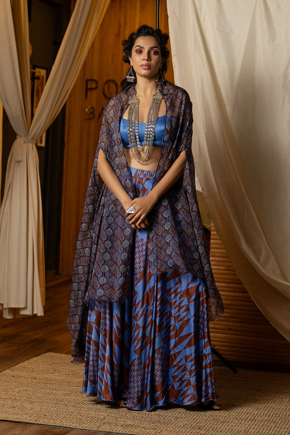 Dark Blue Fusion Lehenga Set