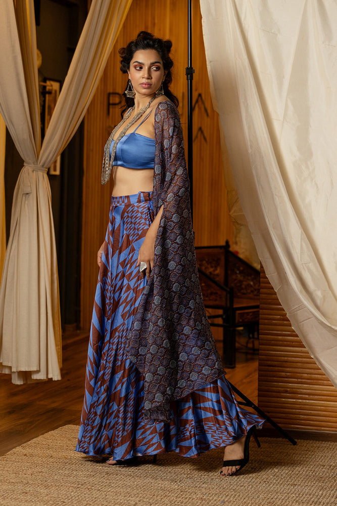 
                  
                    Dark Blue Fusion Lehenga Set
                  
                