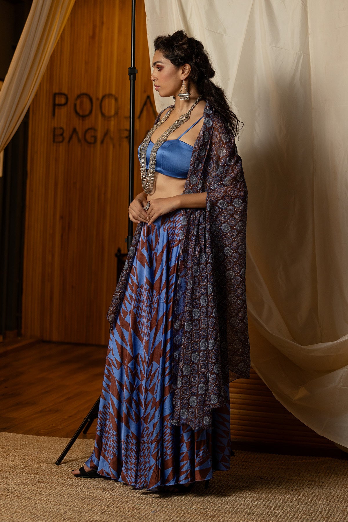 
                  
                    Dark Blue Fusion Lehenga Set
                  
                