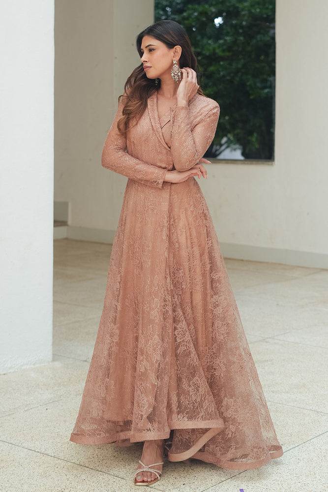 
                  
                    Nude Sequin Chantilly Lapel Cocktail Gown
                  
                