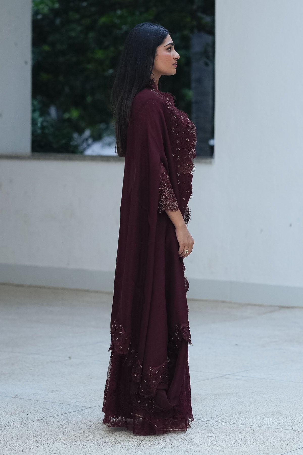 
                  
                    Burgundy Chantilly Jacket Pant Set
                  
                