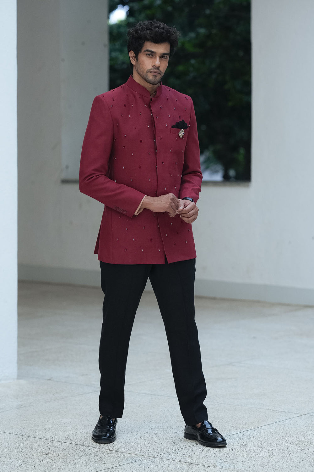 Maroon Crystal Prince Coat Sey