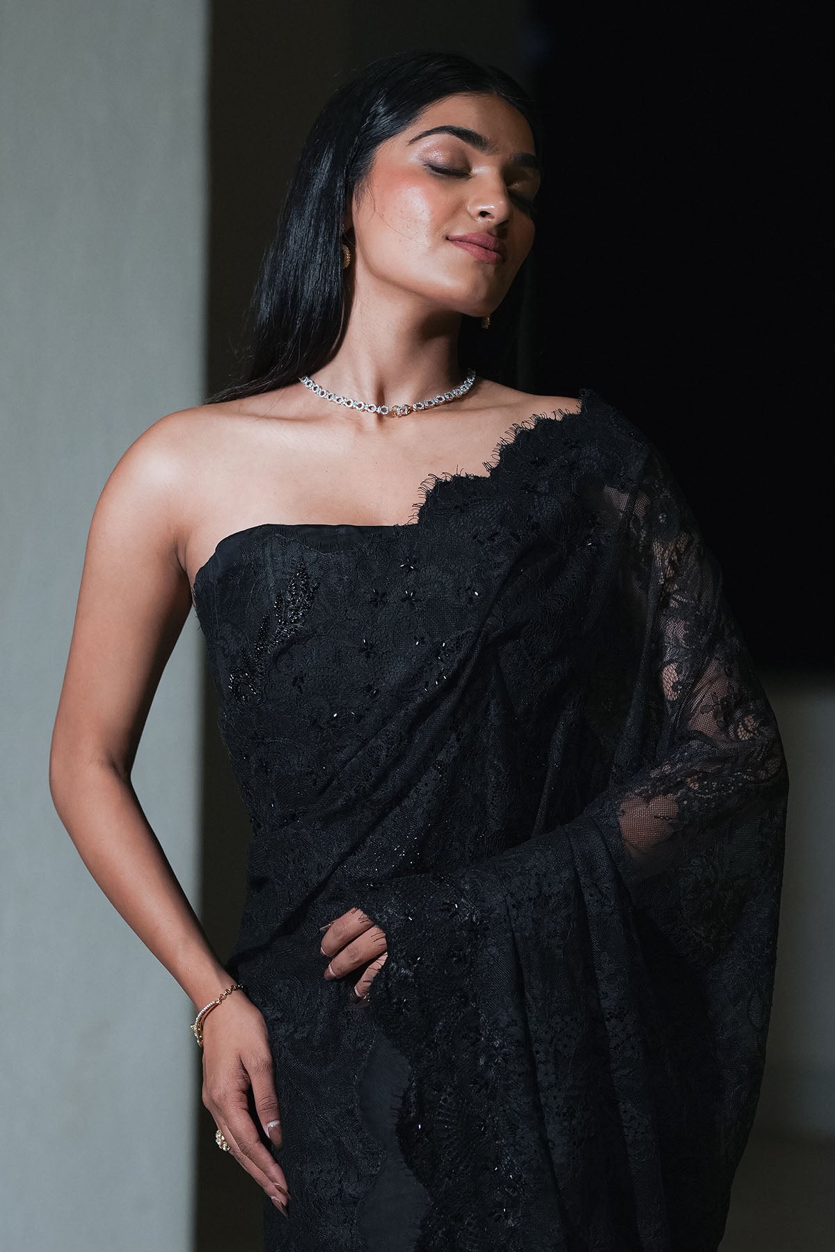 
                  
                    Black Chantilly Split Saree
                  
                