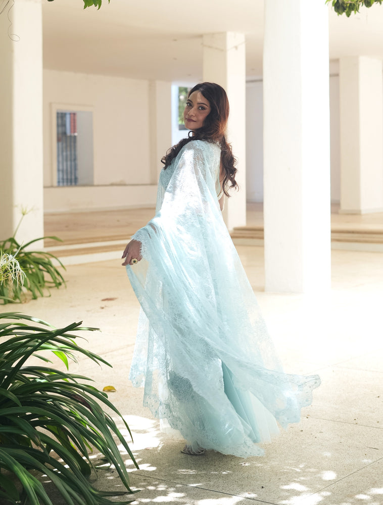 
                  
                    Powder Blue Chantily Sequin Lehenga Saree
                  
                
