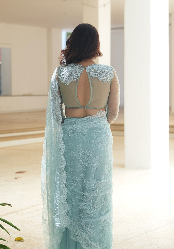 
                  
                    Powder Blue Chantily Sequin Lehenga Saree
                  
                