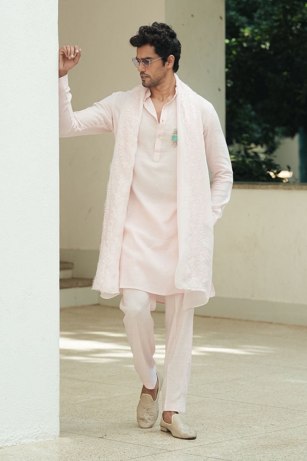 
                  
                    Pastel Pink Cotton Linen Mens Kurta Set
                  
                