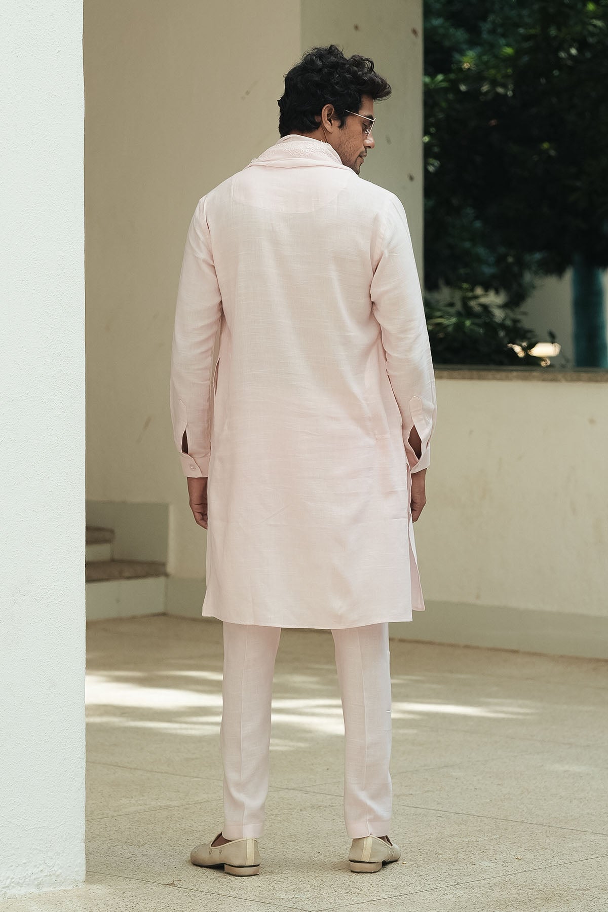 
                  
                    Pastel Pink Cotton Linen Mens Kurta Set
                  
                
