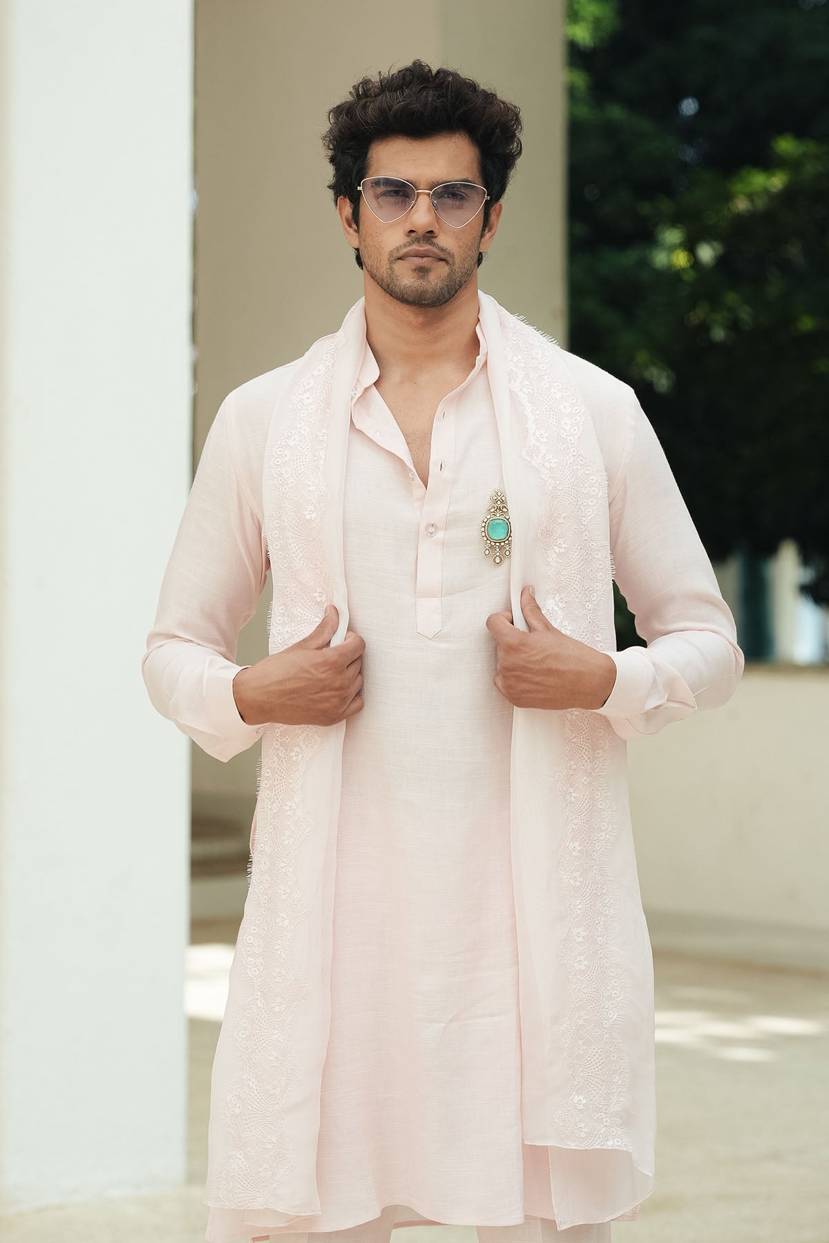 
                  
                    Pastel Pink Cotton Linen Mens Kurta Set
                  
                