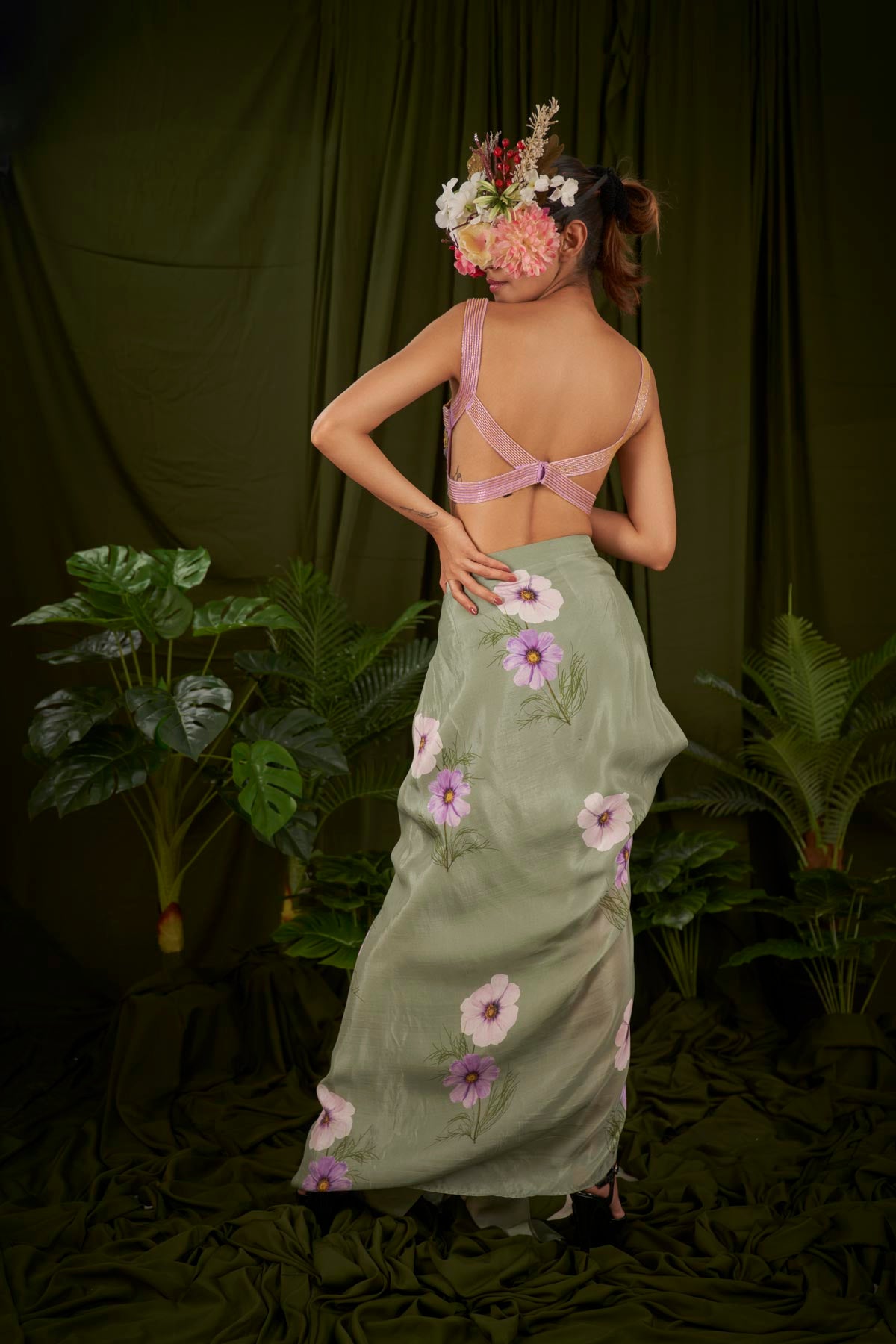 
                  
                    Daisy Printed Draped Fusion Skirt Set.
                  
                