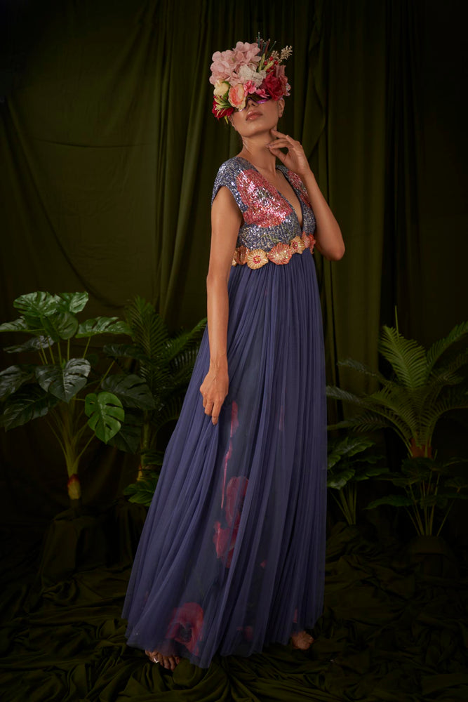 
                  
                    Windflower Printed Tulle gown with sequin bodice
                  
                