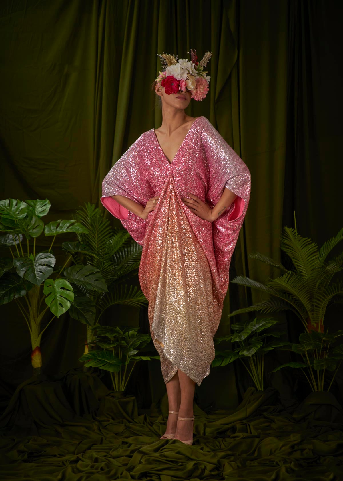 Shades of sunset Draped sequin kaftan – POOJA BAGARIA Shades of sunset Draped sequin kaftan – POOJA BAGARIA
