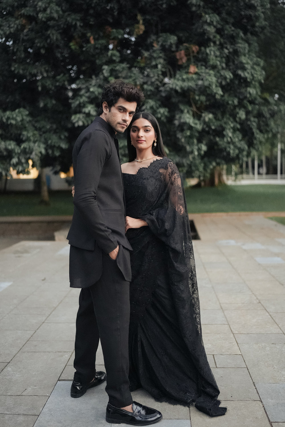 Black Chantilly Split Saree