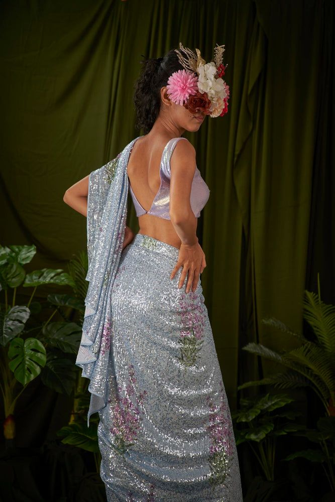 
                  
                    Lavender Flower print Sequin draped saree
                  
                