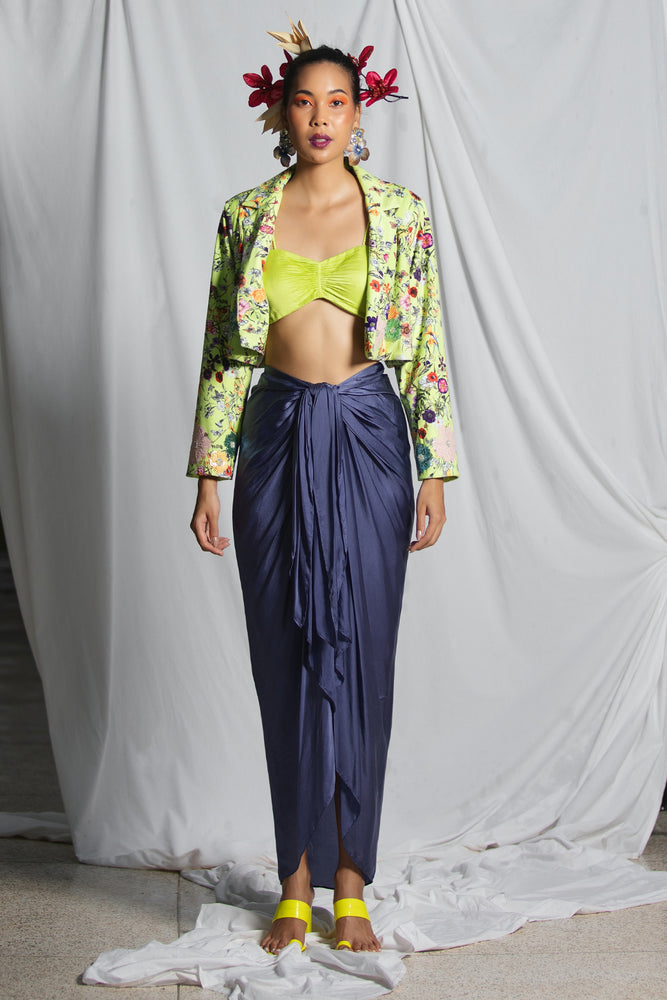 
                  
                    Draped skirt with bustier and cropped jacket
                  
                