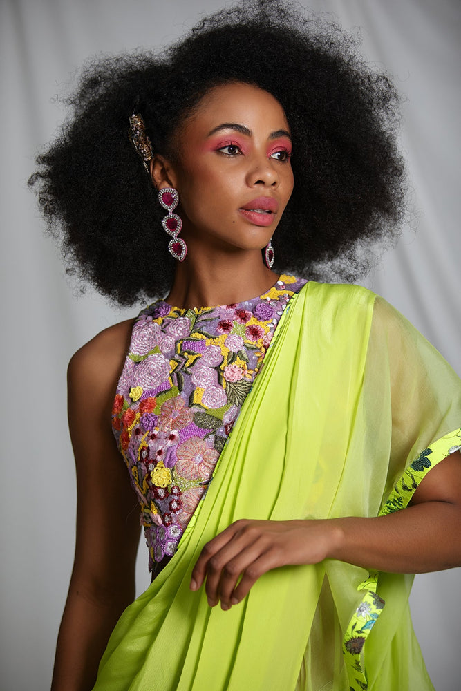 
                  
                    Neon ruffled saree with blouse
                  
                