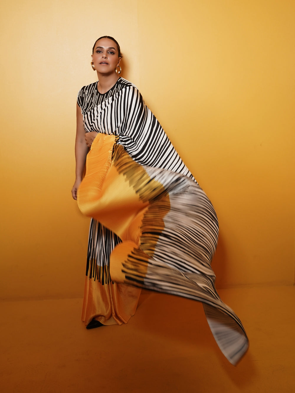 Barcode Striped Pleated Saree