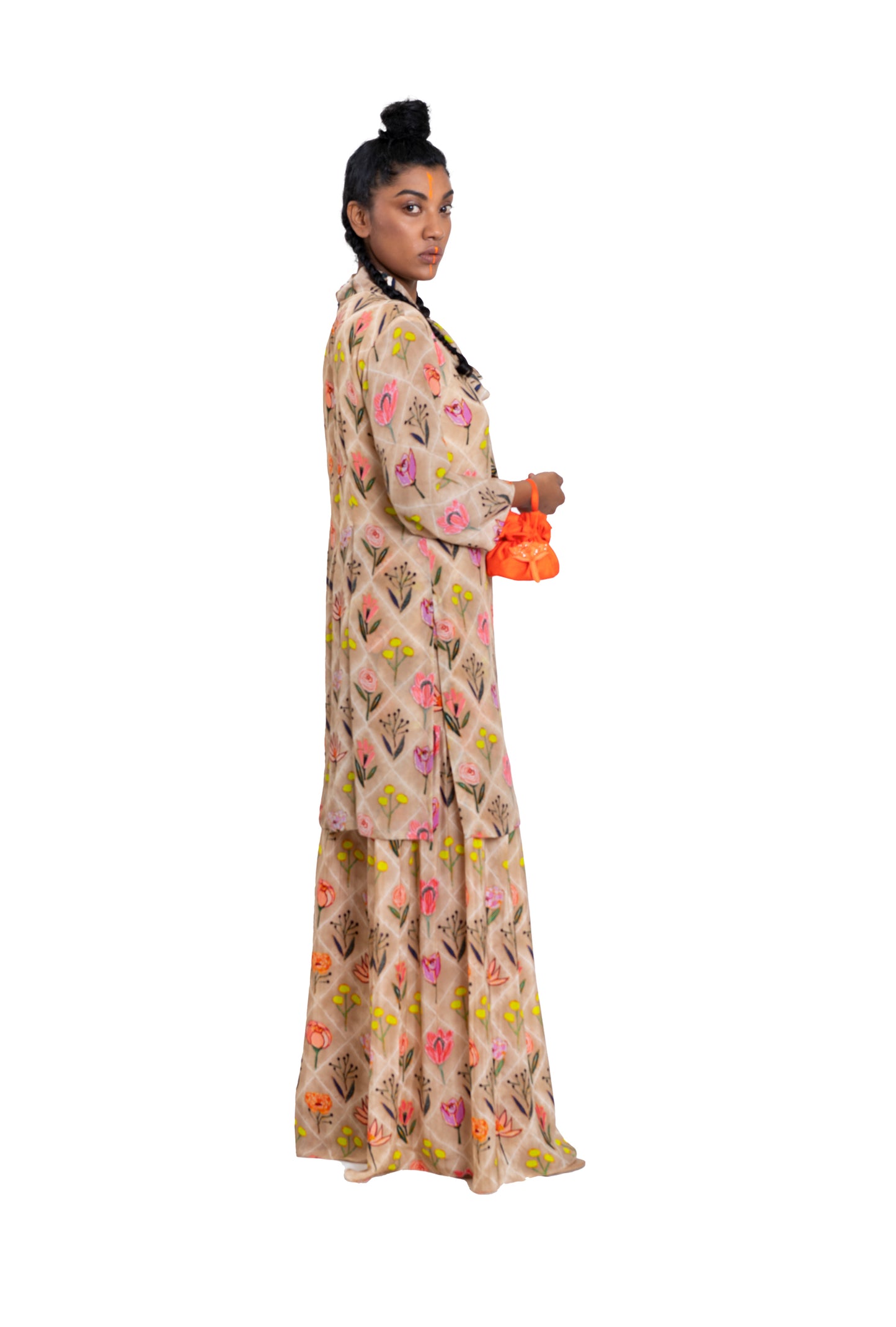 
                  
                    Checkered Floral Neck-Tie Kurta with Pleated Pallazo
                  
                