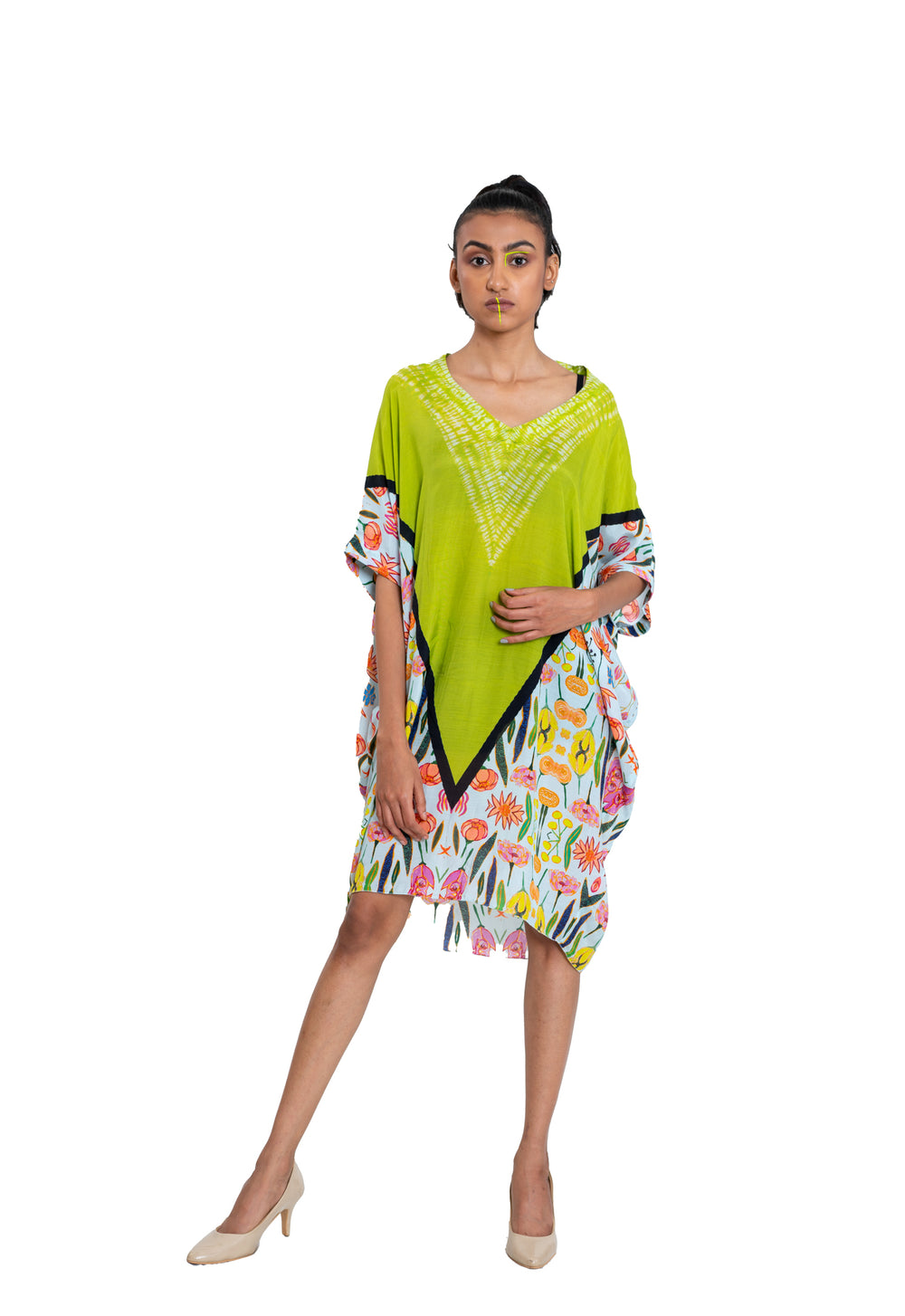 Triangle Shibori Floral Short Kaftaan Dress